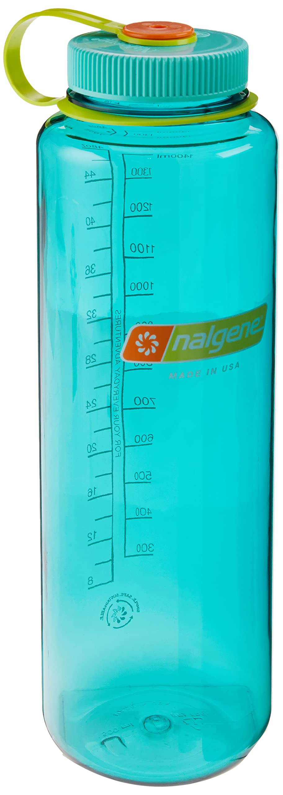 Nalgene Sustain Tritan BPA-Free Water Bottle Made with Material Derived from 50% Plastic Waste  48 OZ  Wide Mouth  Cerulean